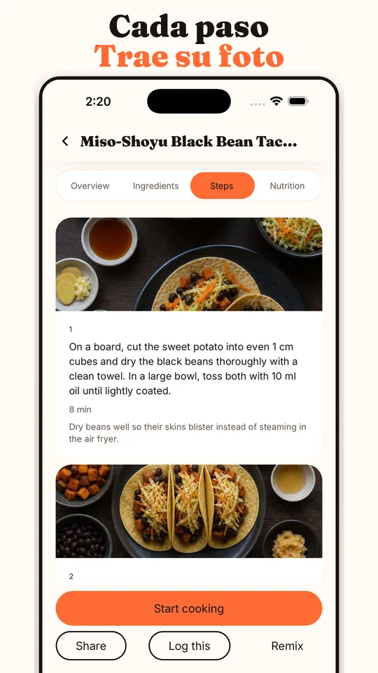 Fotos de receta en cada paso.