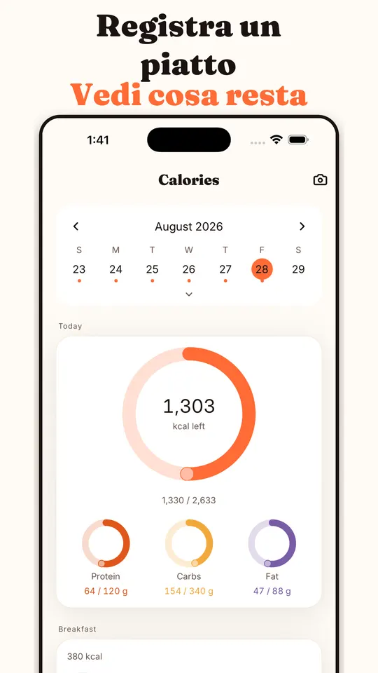 Vedi le calorie rimaste per oggi.
